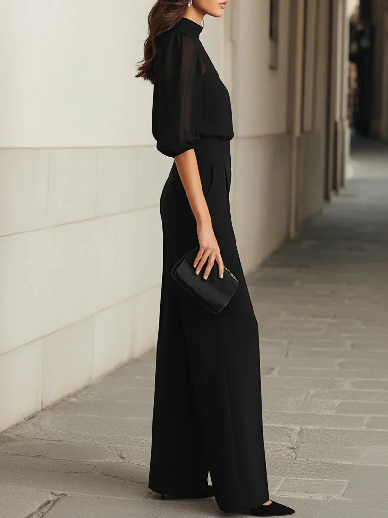 Sara | Set negro de tres piezas con top transparente